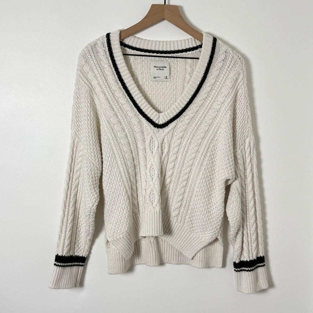 Abercrombie Fitch Oversized V Neck Sweater Women Medium Preppy Varsity Old Money